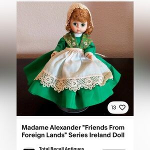 Madame Alexander Doll in Emerald and Ivory Attire- Ireland